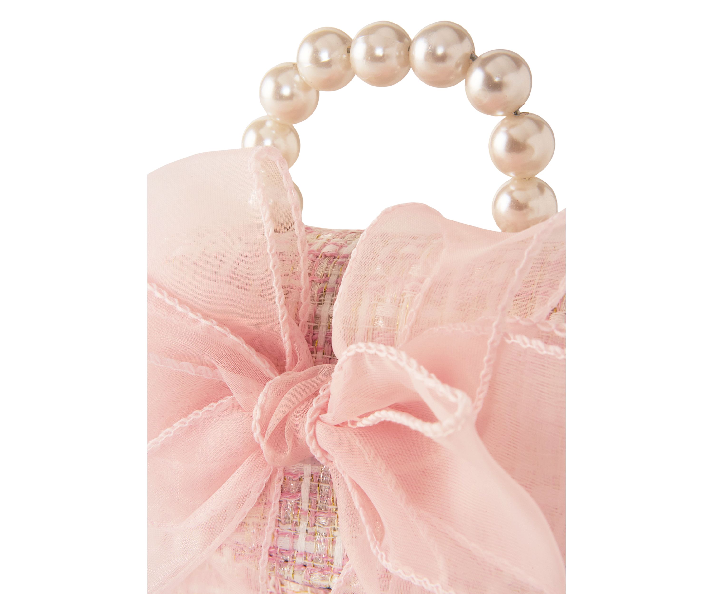 Girls Pearl Handle Tweed Bag with Bow