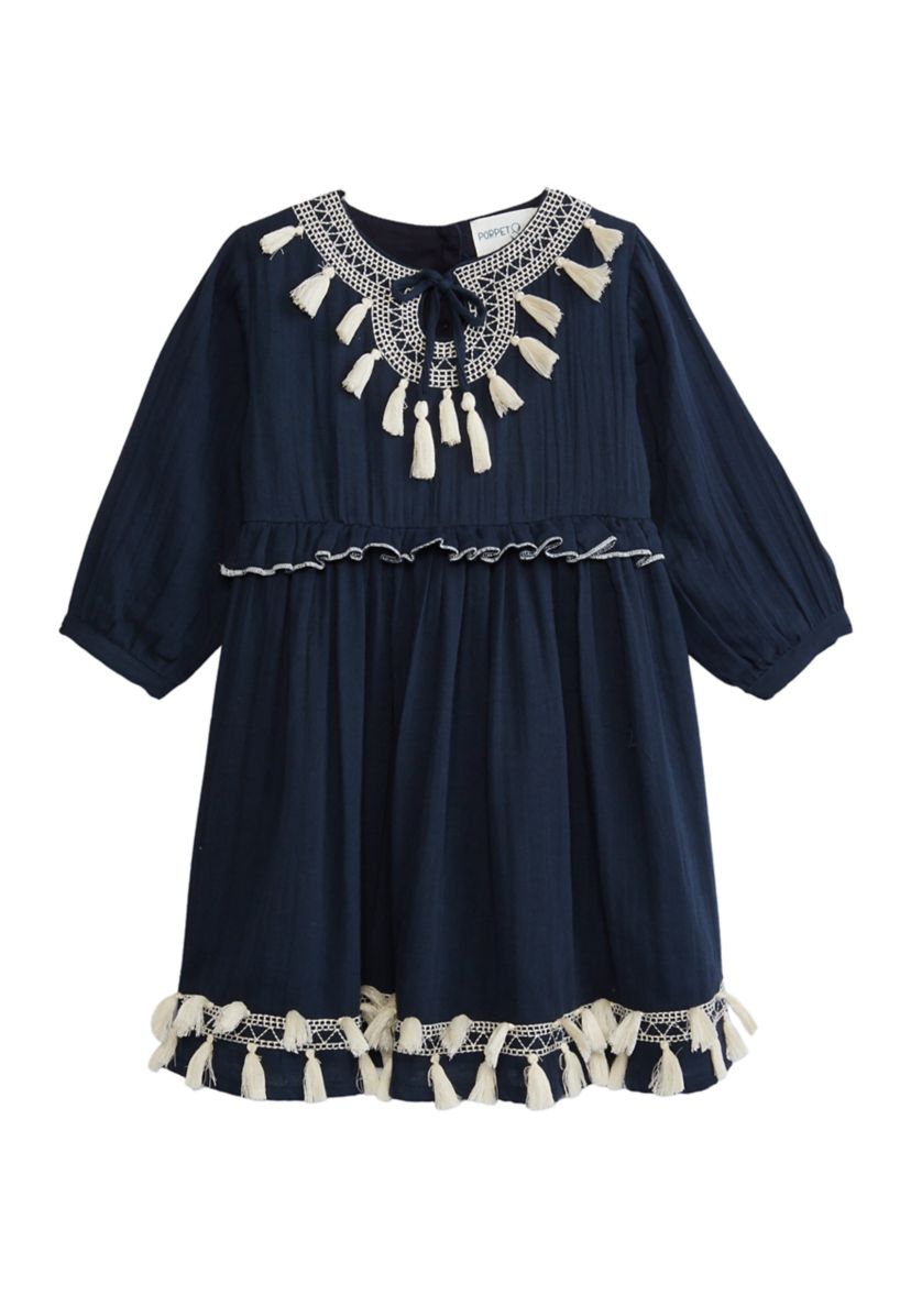 Girls 4-16 Embroidered Keyhole Neck Dress