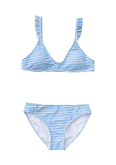 Snapper Rock Girls 7-16 Sustainable Stripe Frilled Bikini