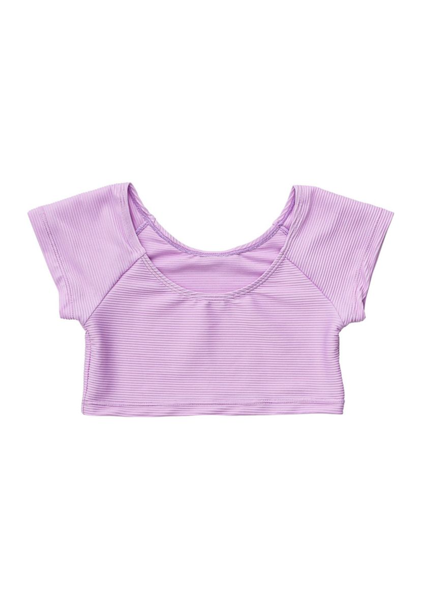 Girls 7-16 Rib Crop Short Sleeve Rash Top