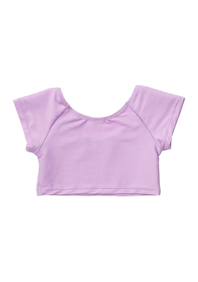Girls 7-16 Rib Crop Short Sleeve Rash Top
