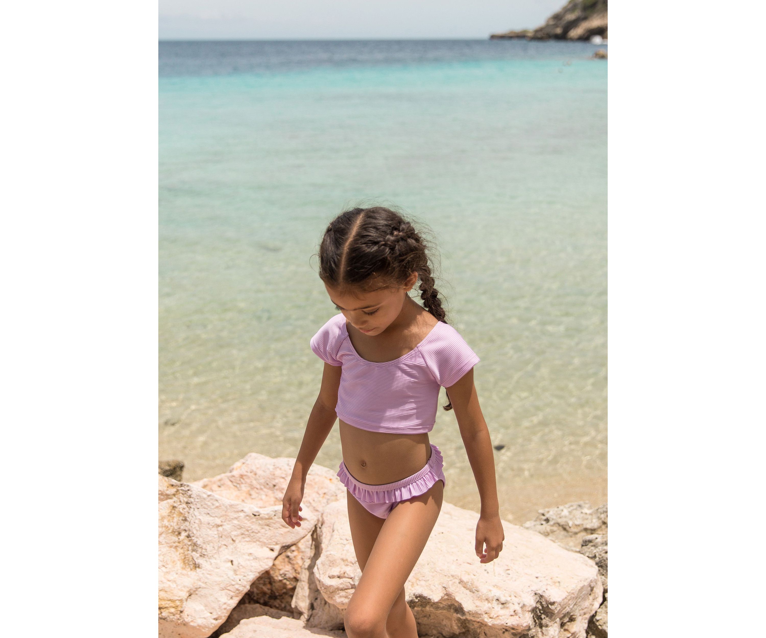 Girls 7-16 Rib Crop Short Sleeve Rash Top