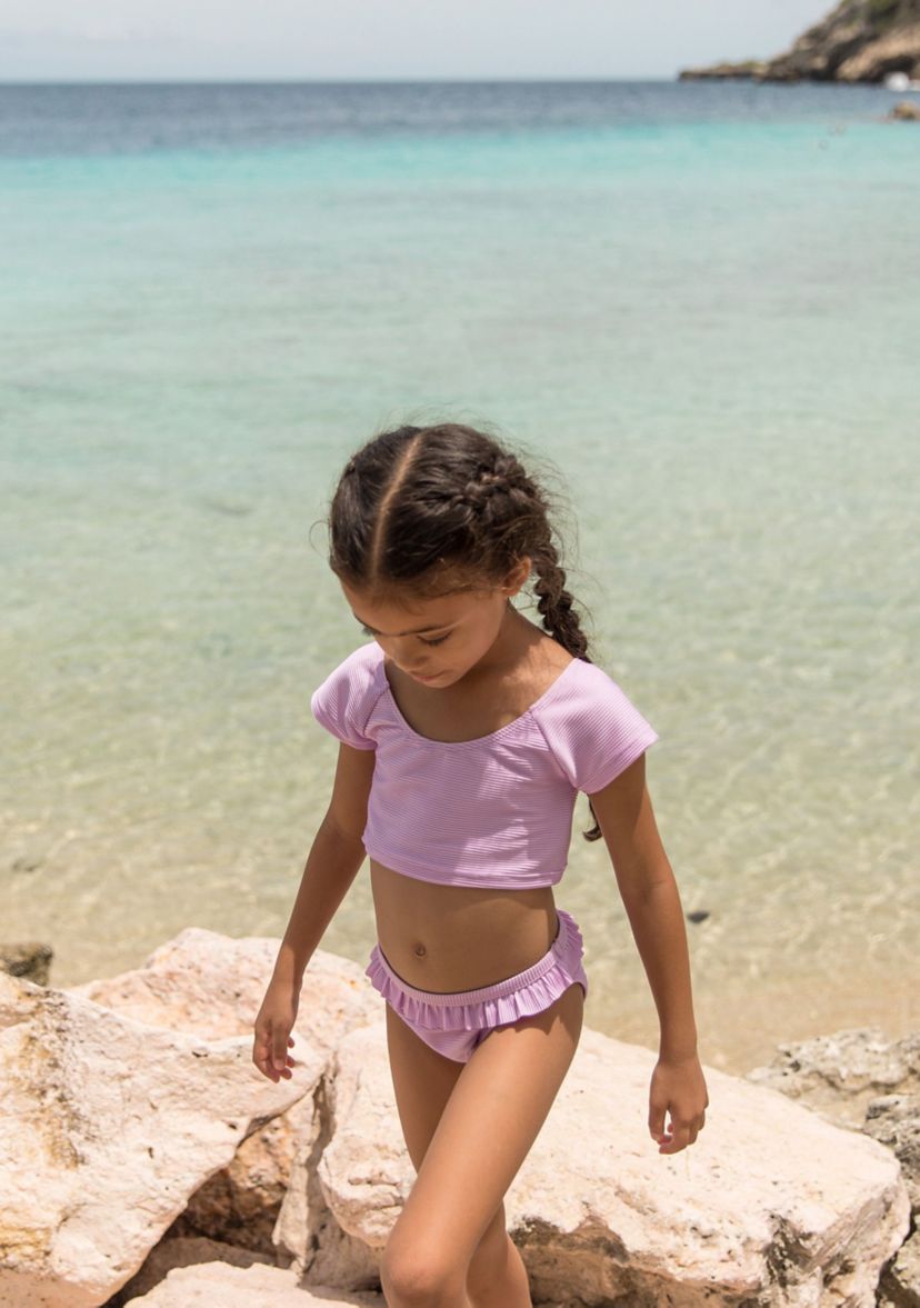 Girls 7-16 Rib Crop Short Sleeve Rash Top