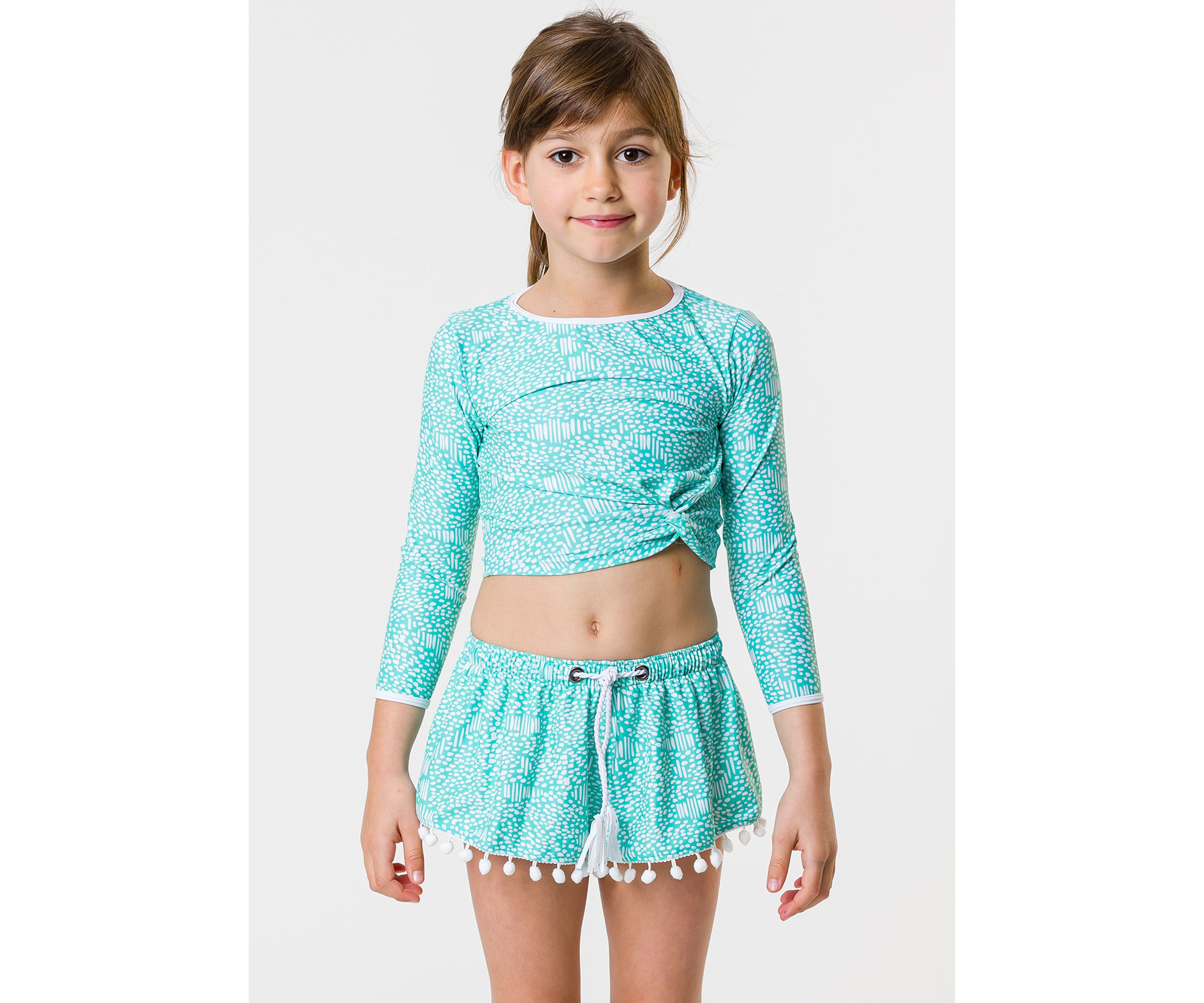 Girls 7-16 Spearmint Spot Long Sleeve Wrap Crop Top
