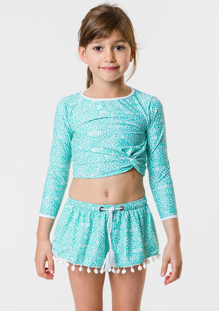 Girls 7-16 Spearmint Spot Long Sleeve Wrap Crop Top