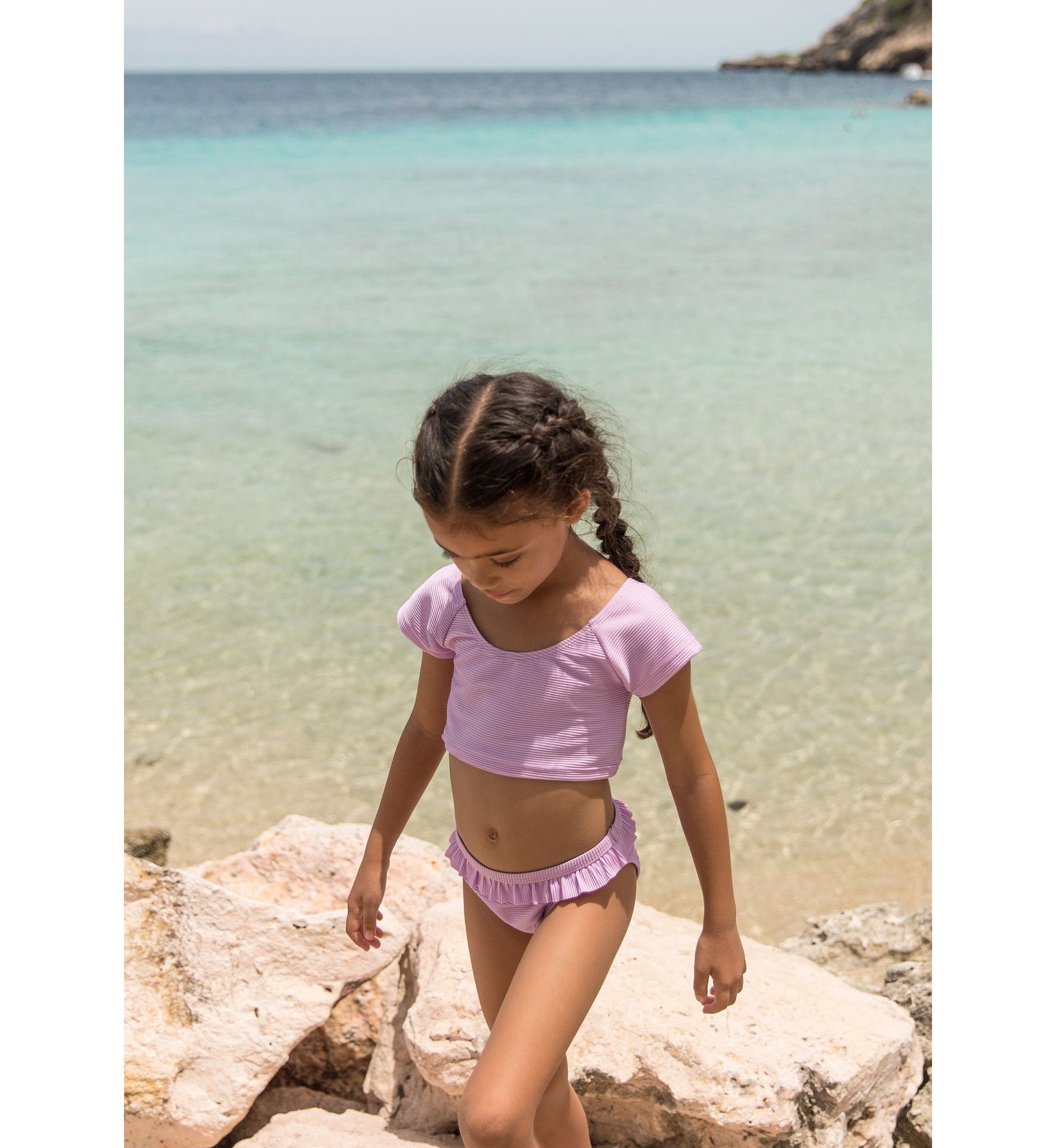 Girls 4-6 Rib Crop Short Sleeve Rash Top