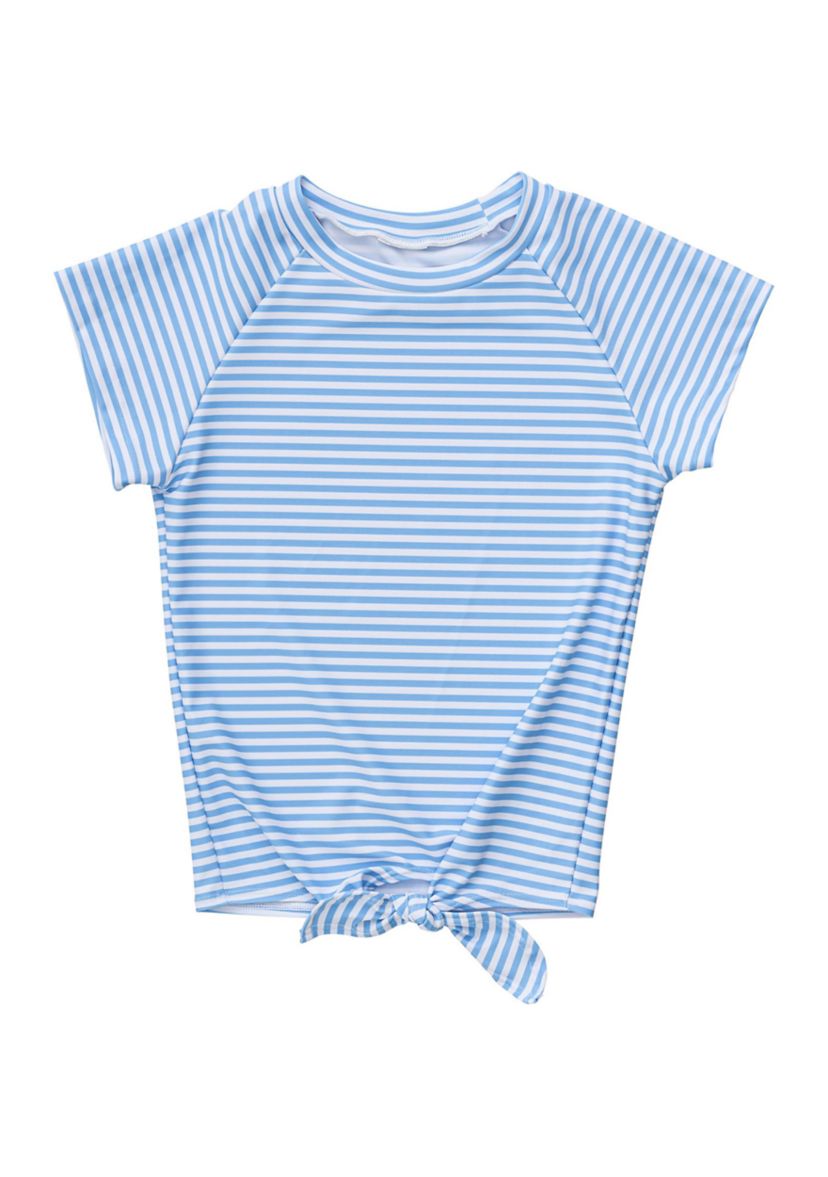 Girls 4-6 Powder Blue Sustainable Stripe Knot Short Sleeve Rash Top