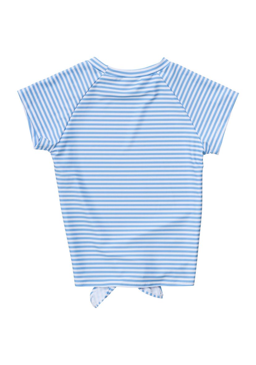 Girls 4-6 Powder Blue Sustainable Stripe Knot Short Sleeve Rash Top