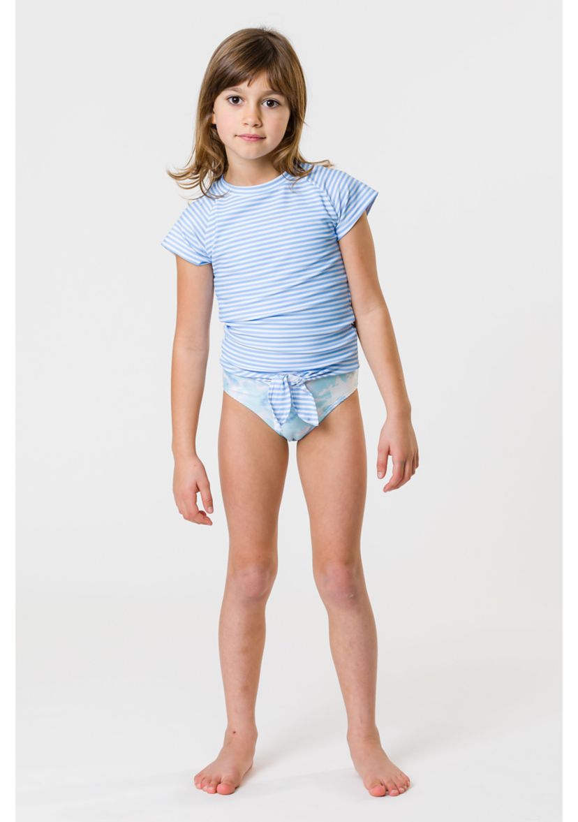 Girls 4-6 Powder Blue Sustainable Stripe Knot Short Sleeve Rash Top