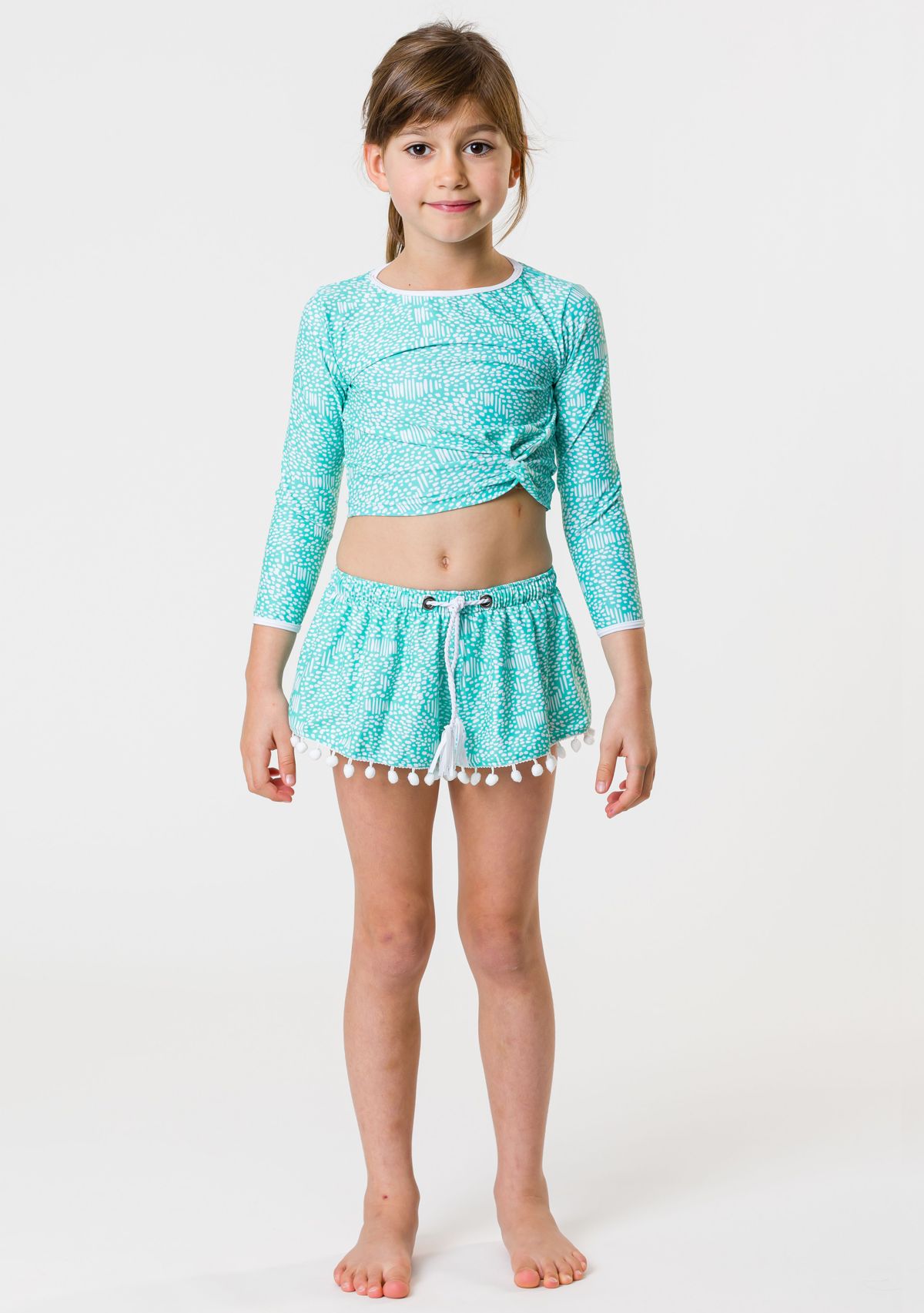 Girls 4-6 Spearmint Spot Long Sleeve Wrap Crop Top