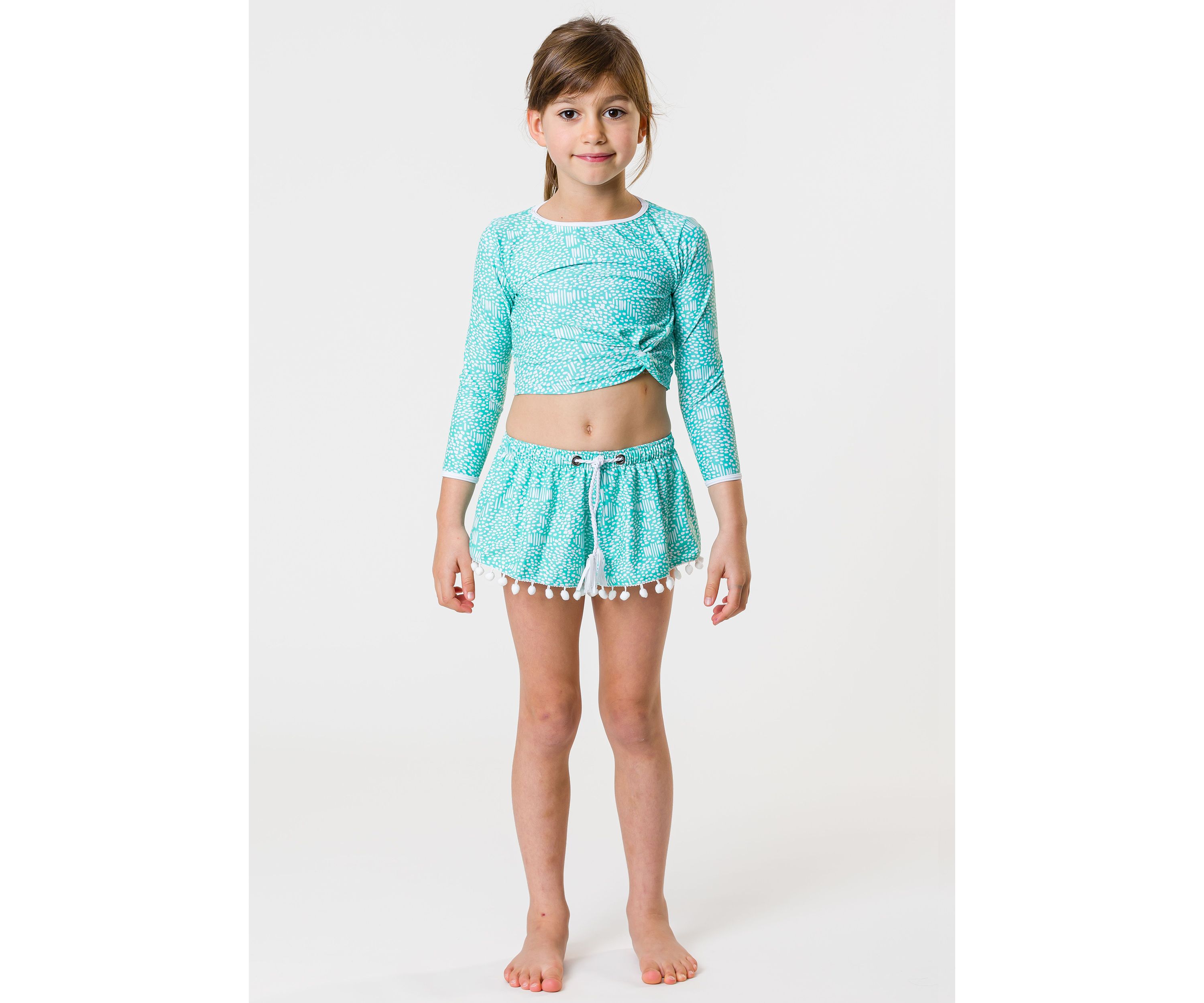 Girls 4-6 Spearmint Spot Long Sleeve Wrap Crop Top