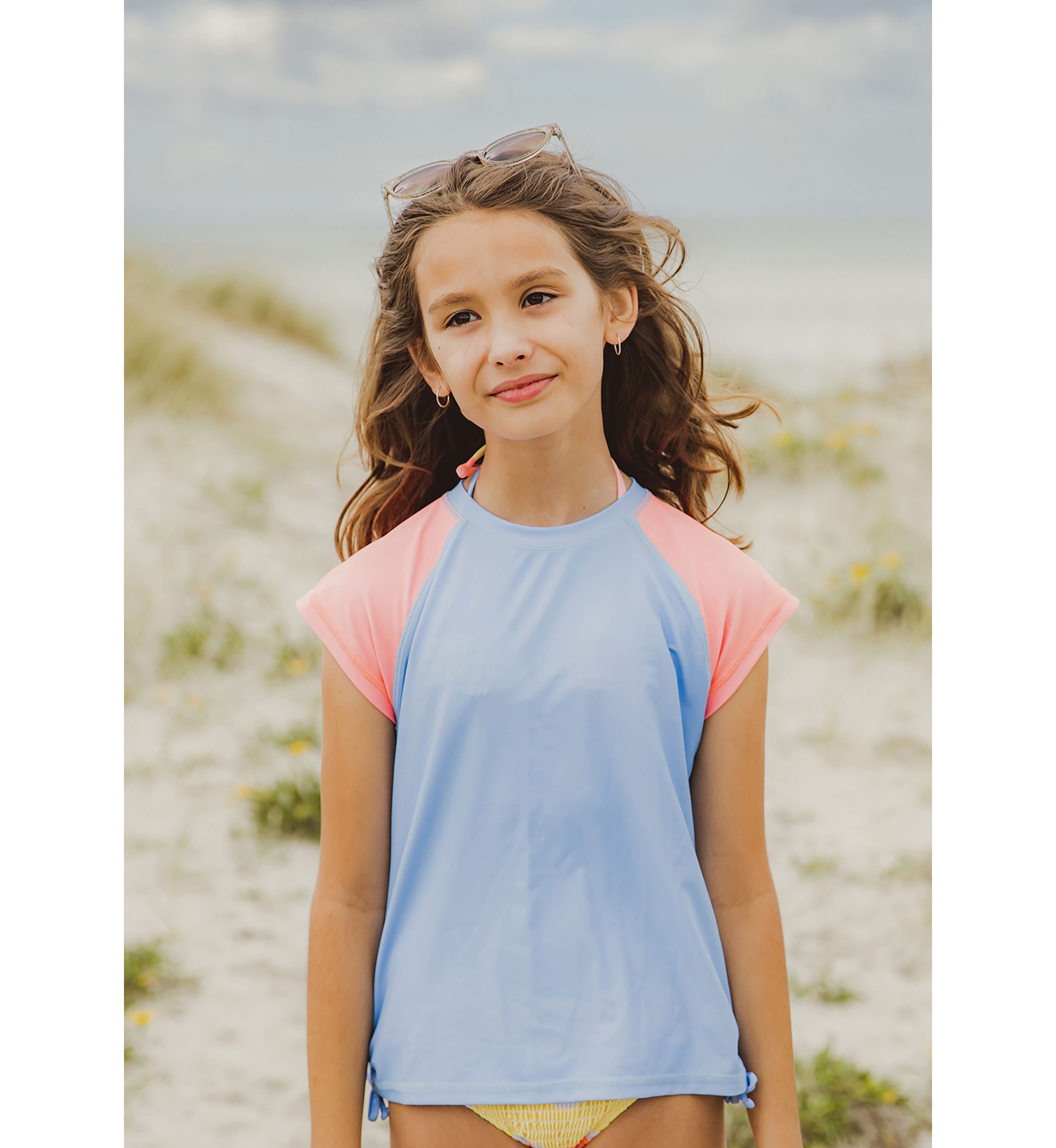 Cornflower Peach Sleeve SS Rash Top