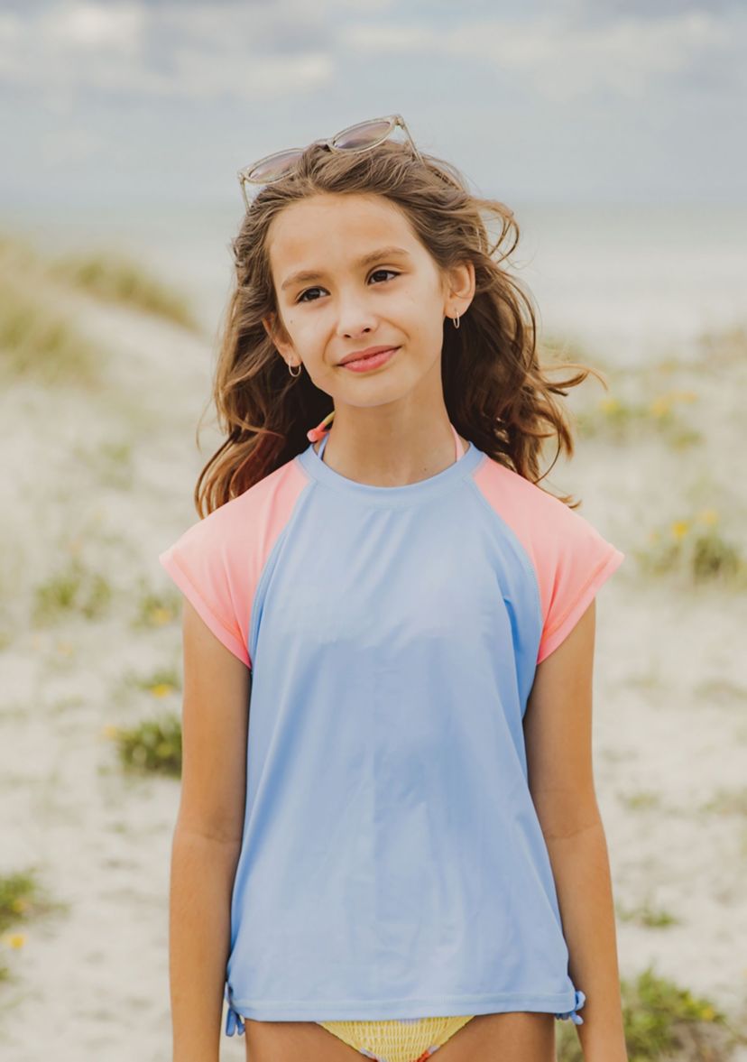 Cornflower Peach Sleeve SS Rash Top