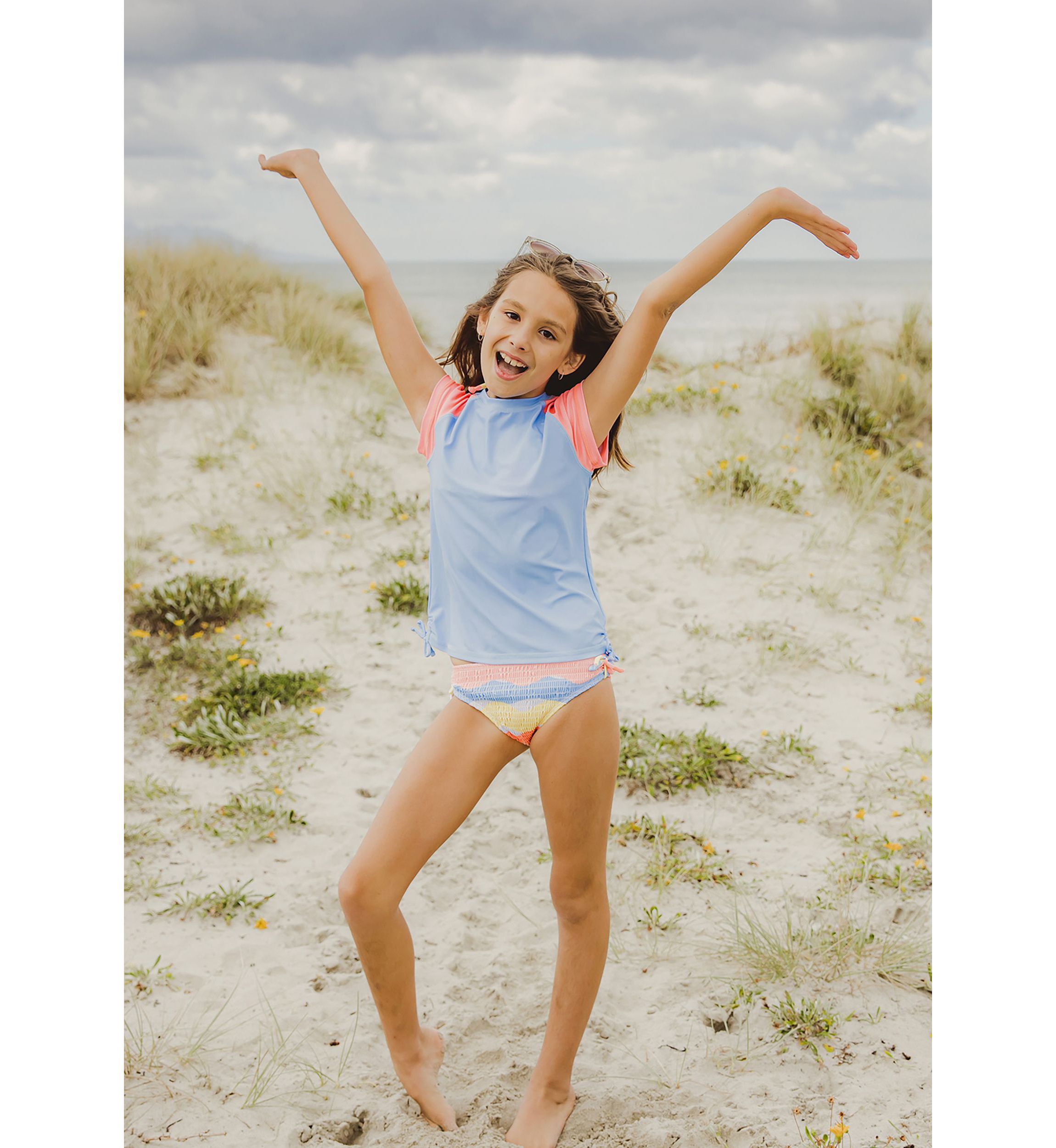 Cornflower Peach Sleeve SS Rash Top