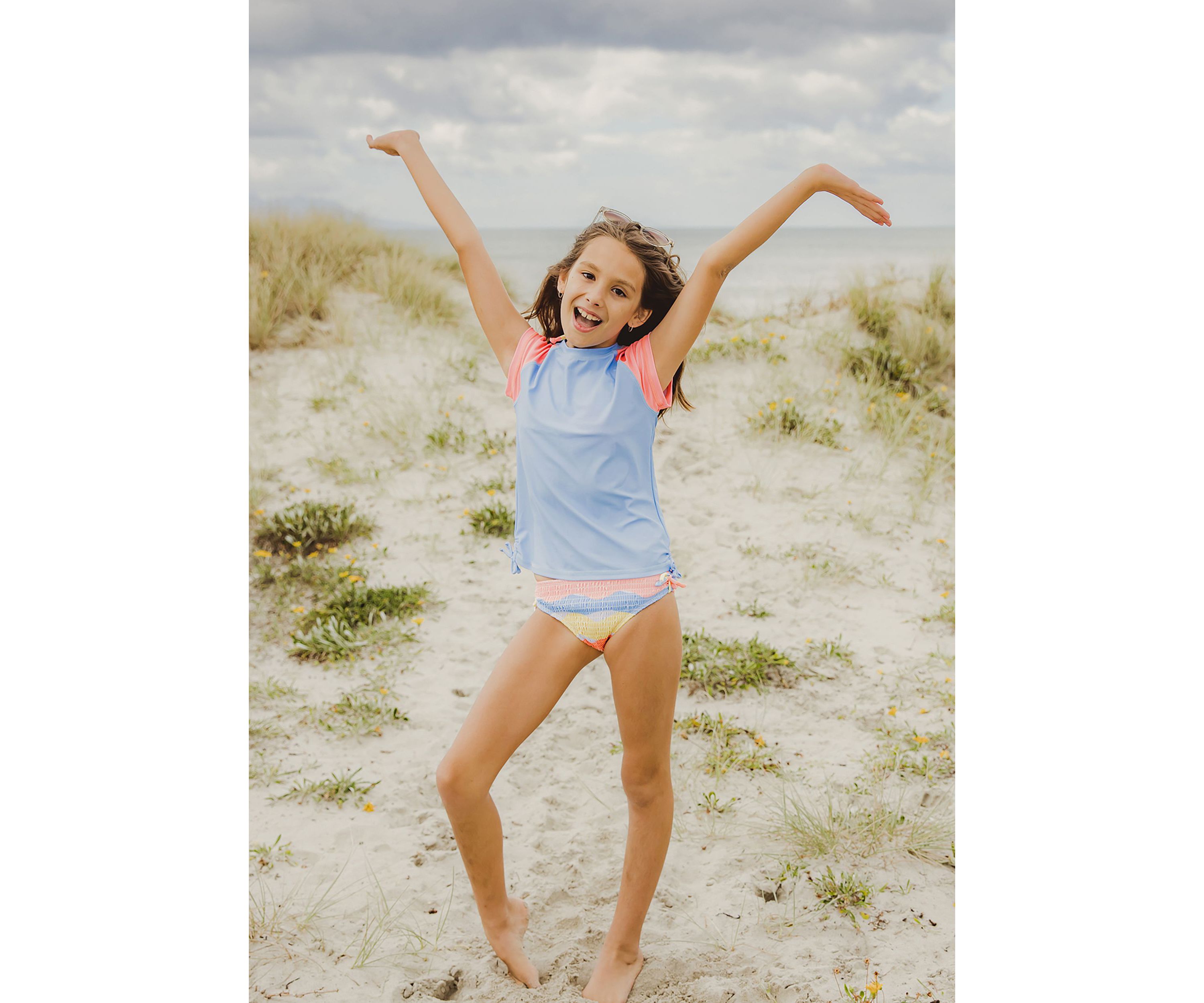 Cornflower Peach Sleeve SS Rash Top