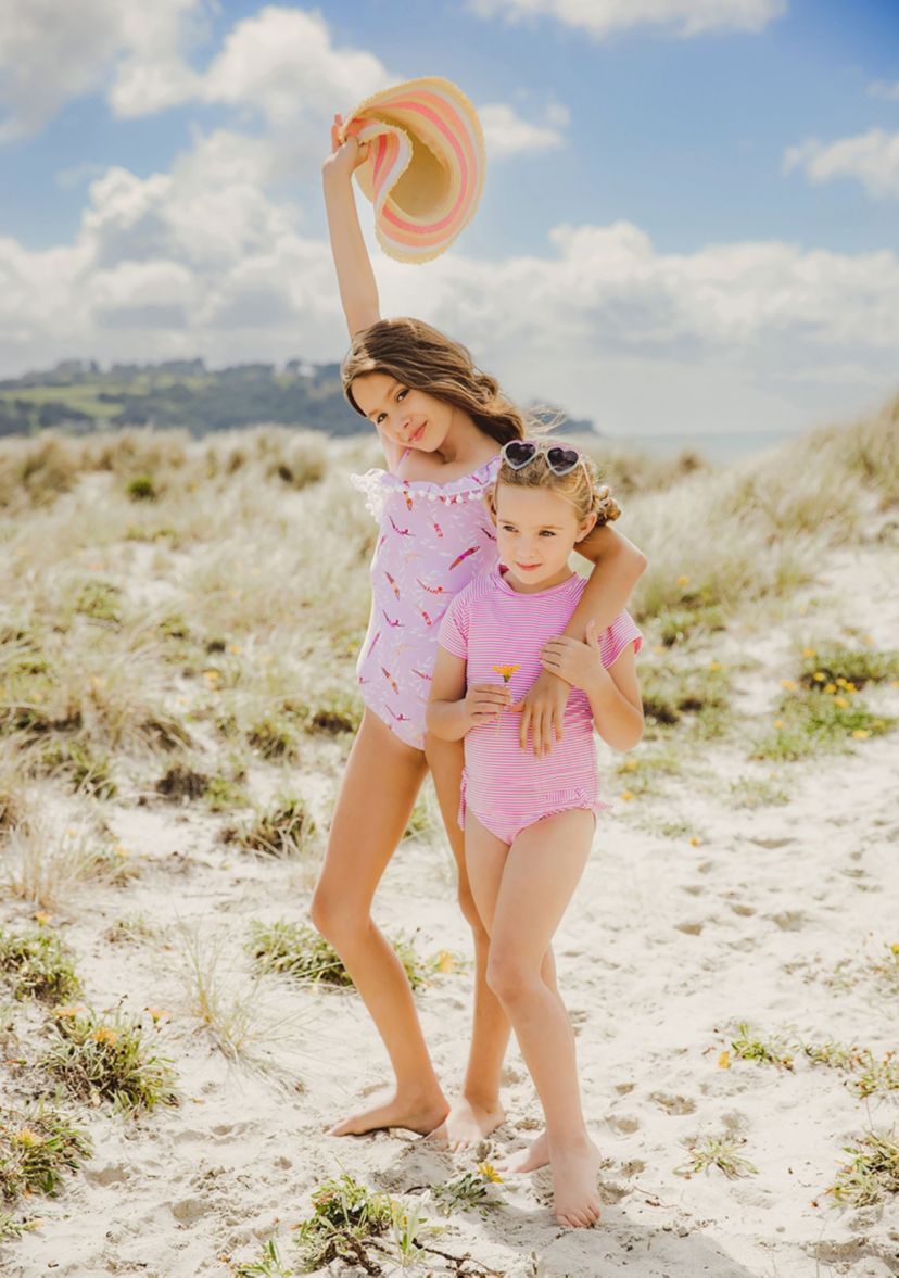 Raspberry Stripe  SS Rash Top