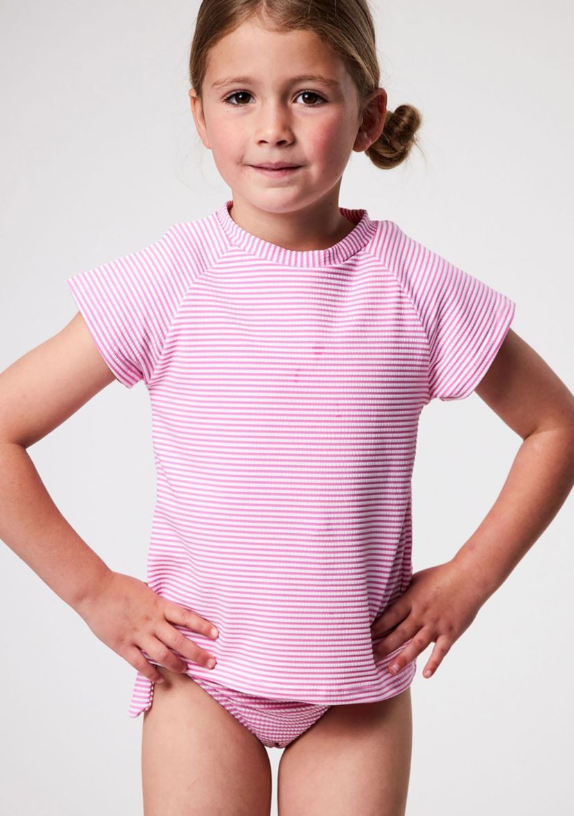 Raspberry Stripe  SS Rash Top