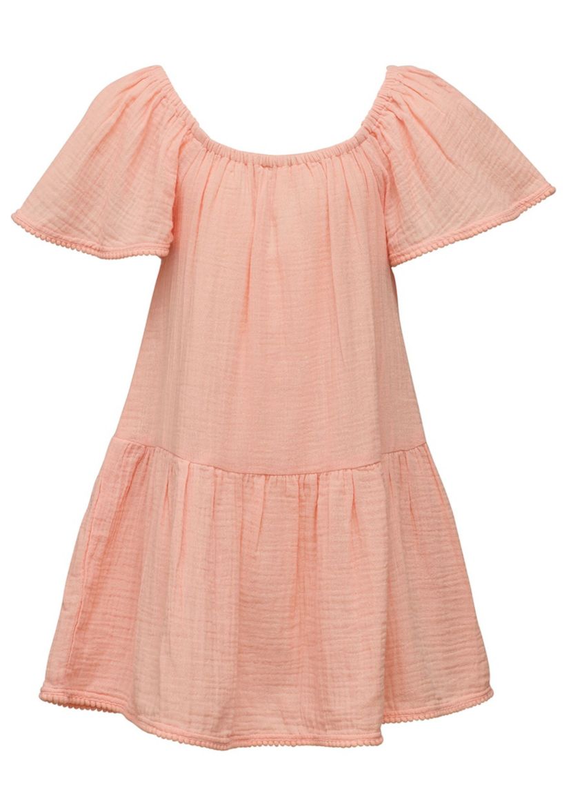 Peach Flutter Sleeve Beach Dress