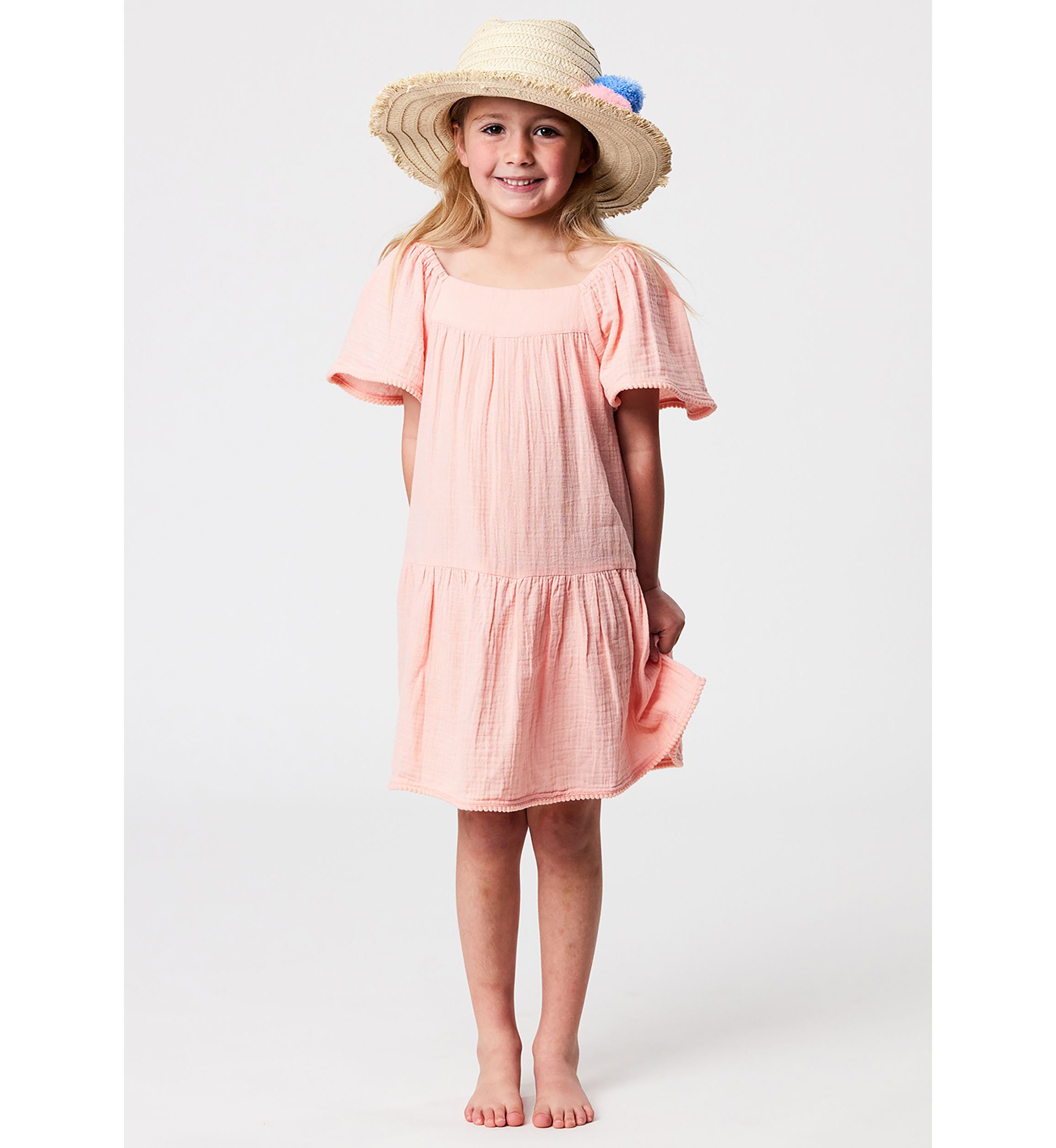 Peach Flutter Sleeve Beach Dress