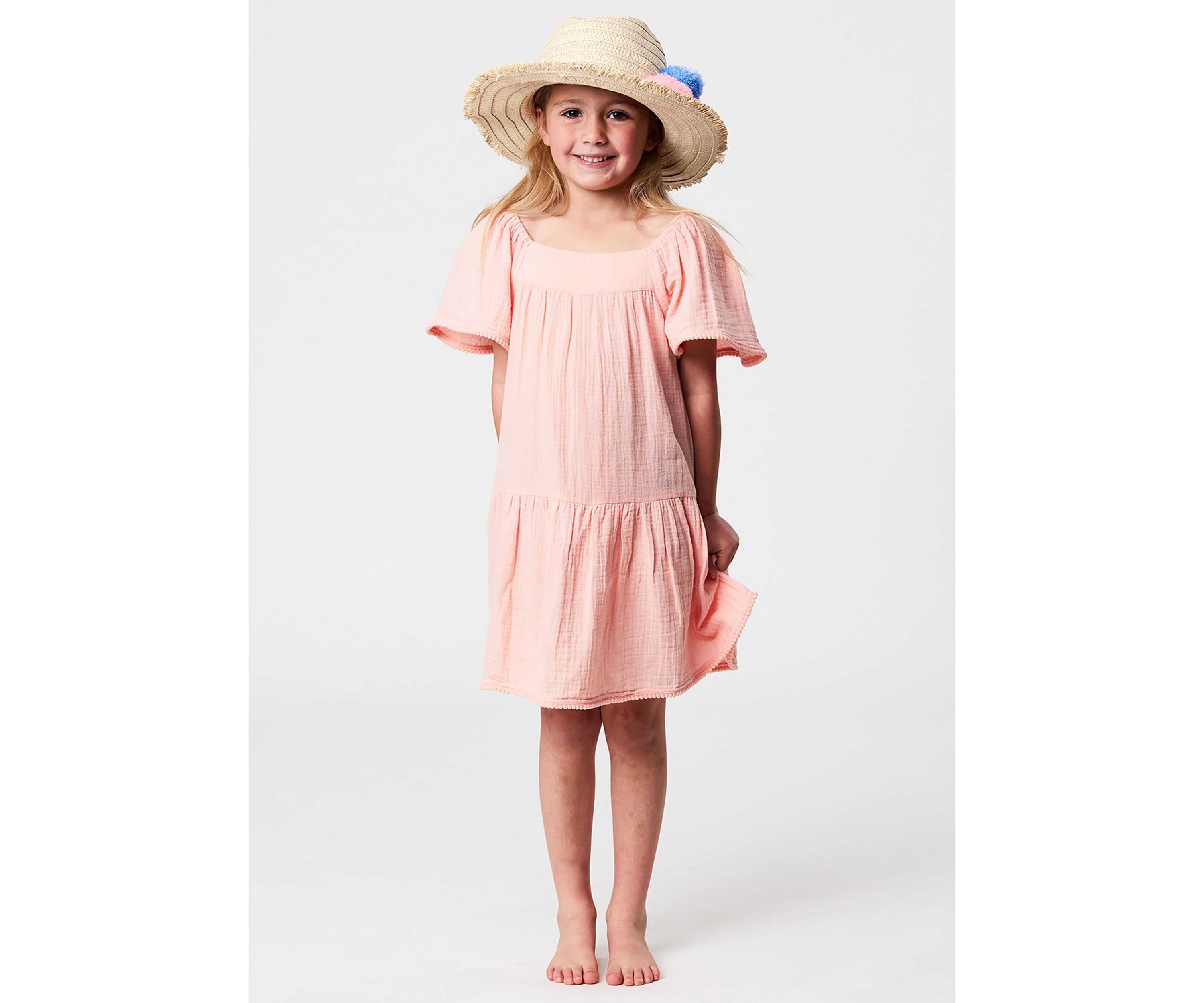 Peach Flutter Sleeve Beach Dress