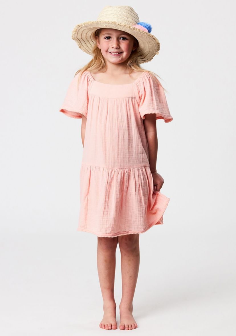 Peach Flutter Sleeve Beach Dress
