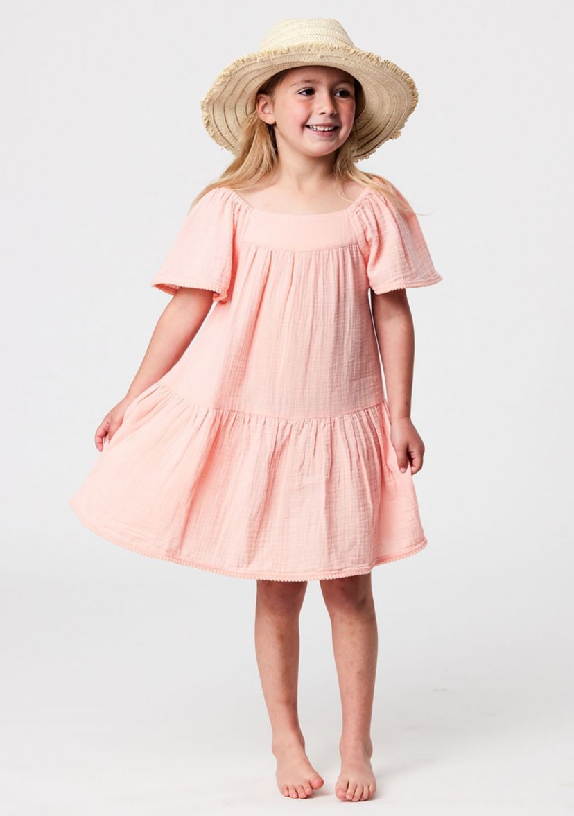 Peach Flutter Sleeve Beach Dress