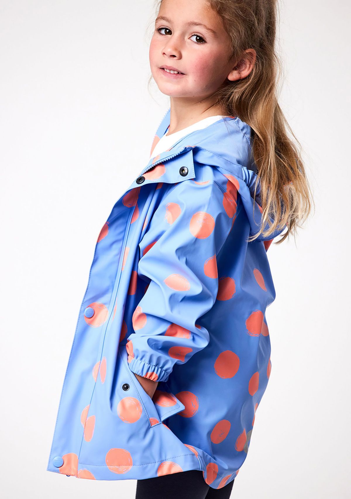 Girls 1 - 10 Cornflower Polka Dot Recycled Waterproof Raincoat