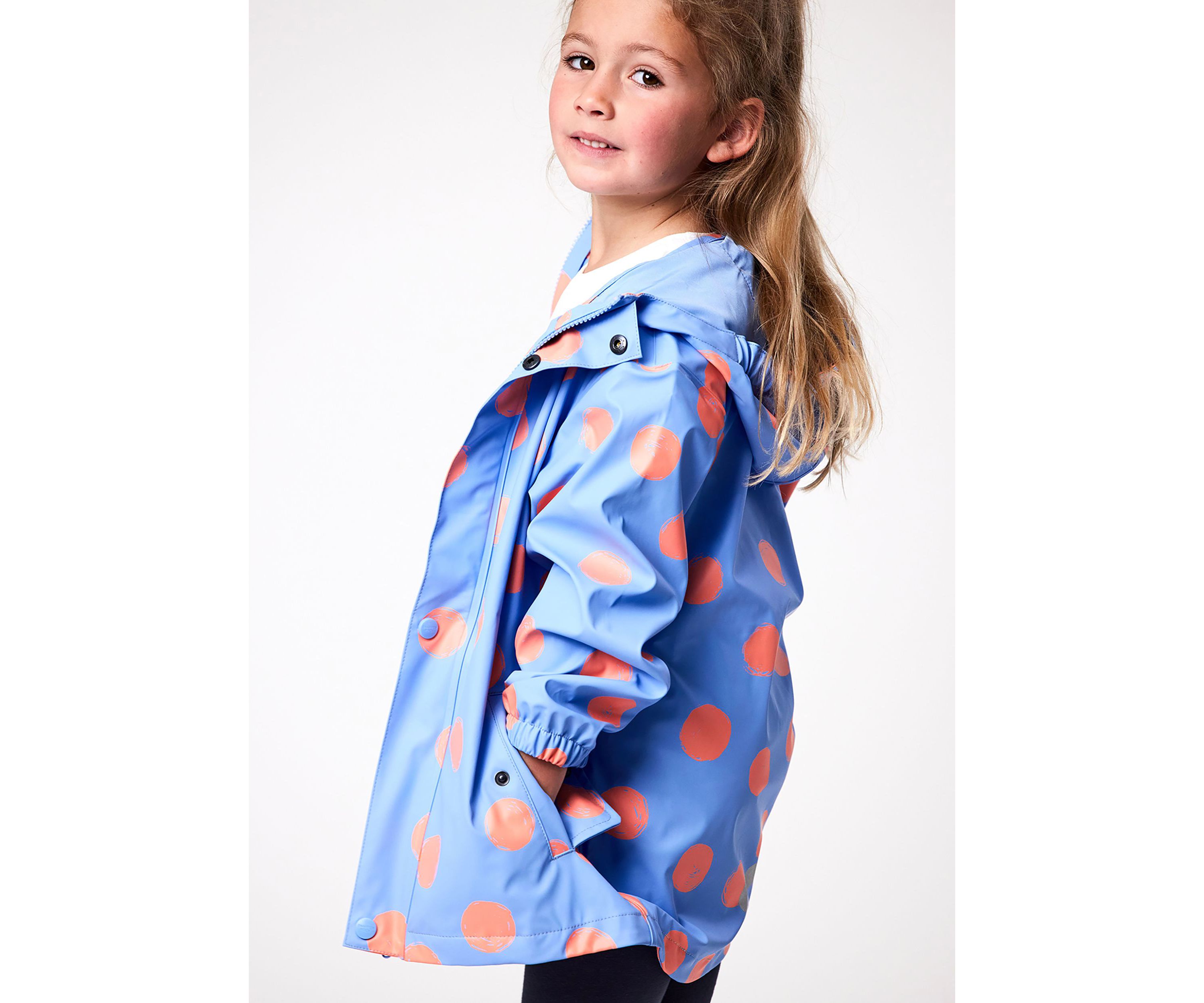 Girls 1 - 10 Cornflower Polka Dot Recycled Waterproof Raincoat
