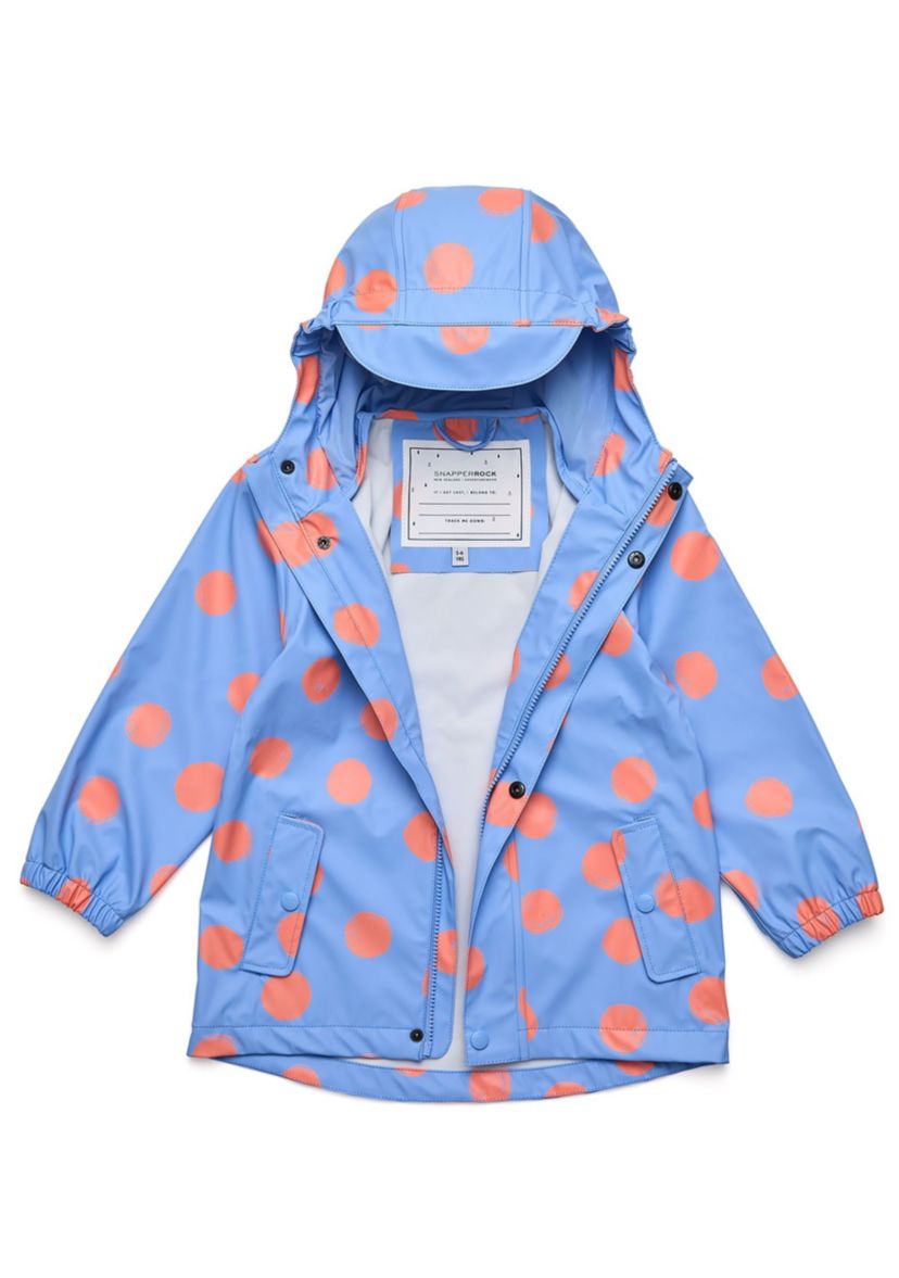 Girls 1 - 10 Cornflower Polka Dot Recycled Waterproof Raincoat