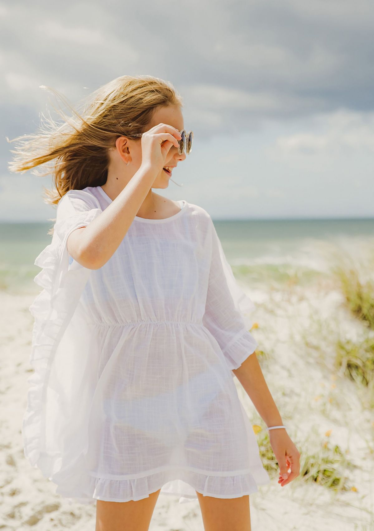 Girls 4 - 16 White Frilled Cover Up