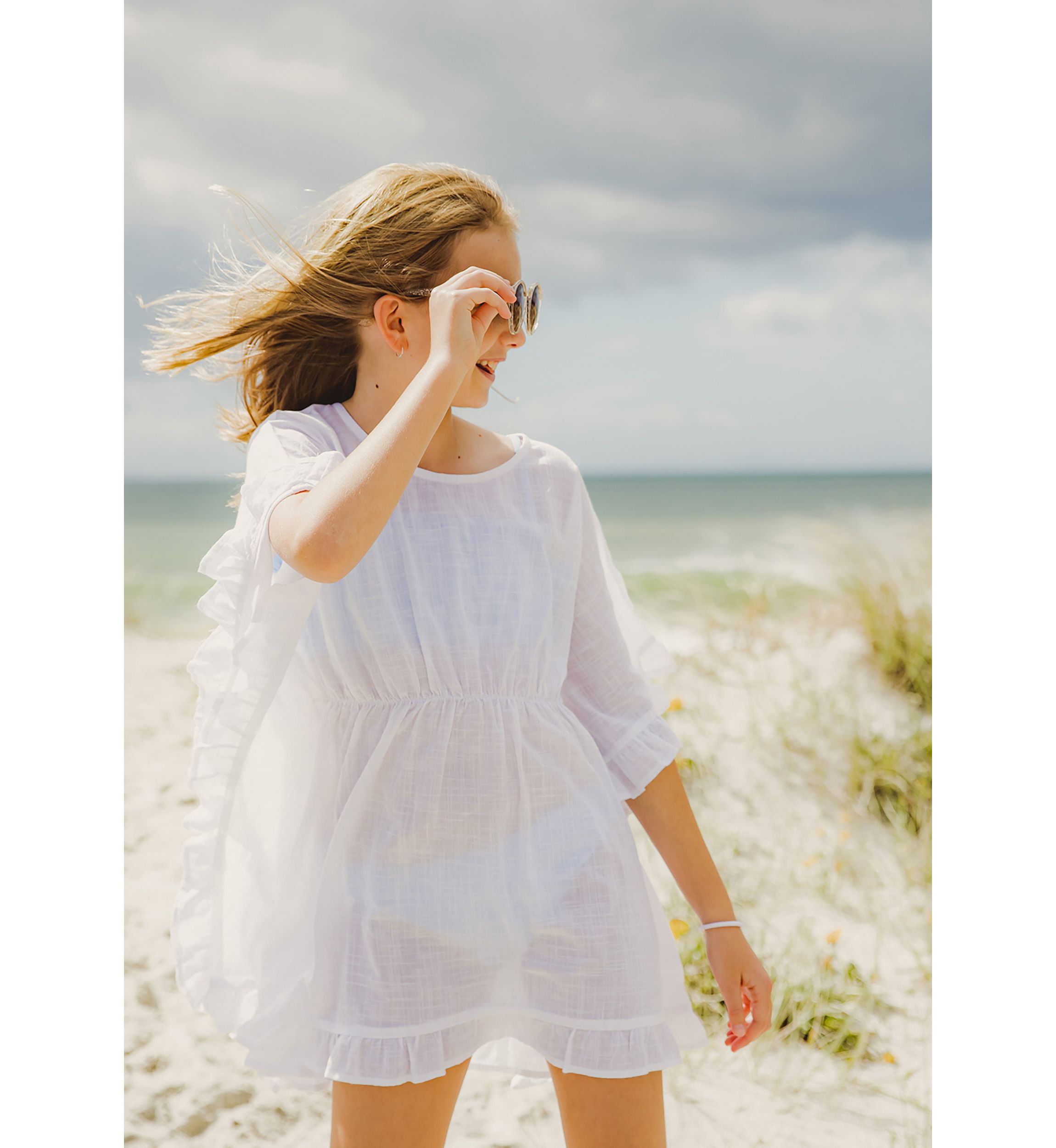 Girls 4 - 16 White Frilled Cover Up