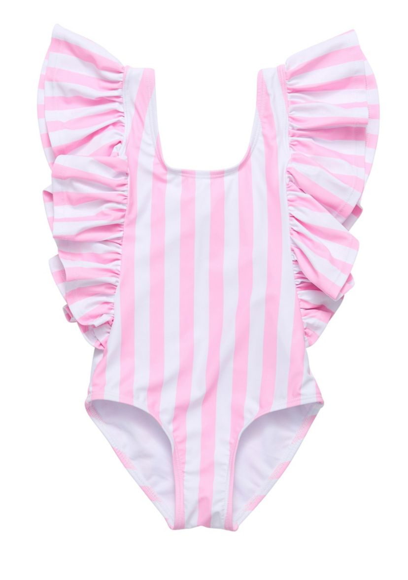 Pink Stripe Wide Frill Swimsuit