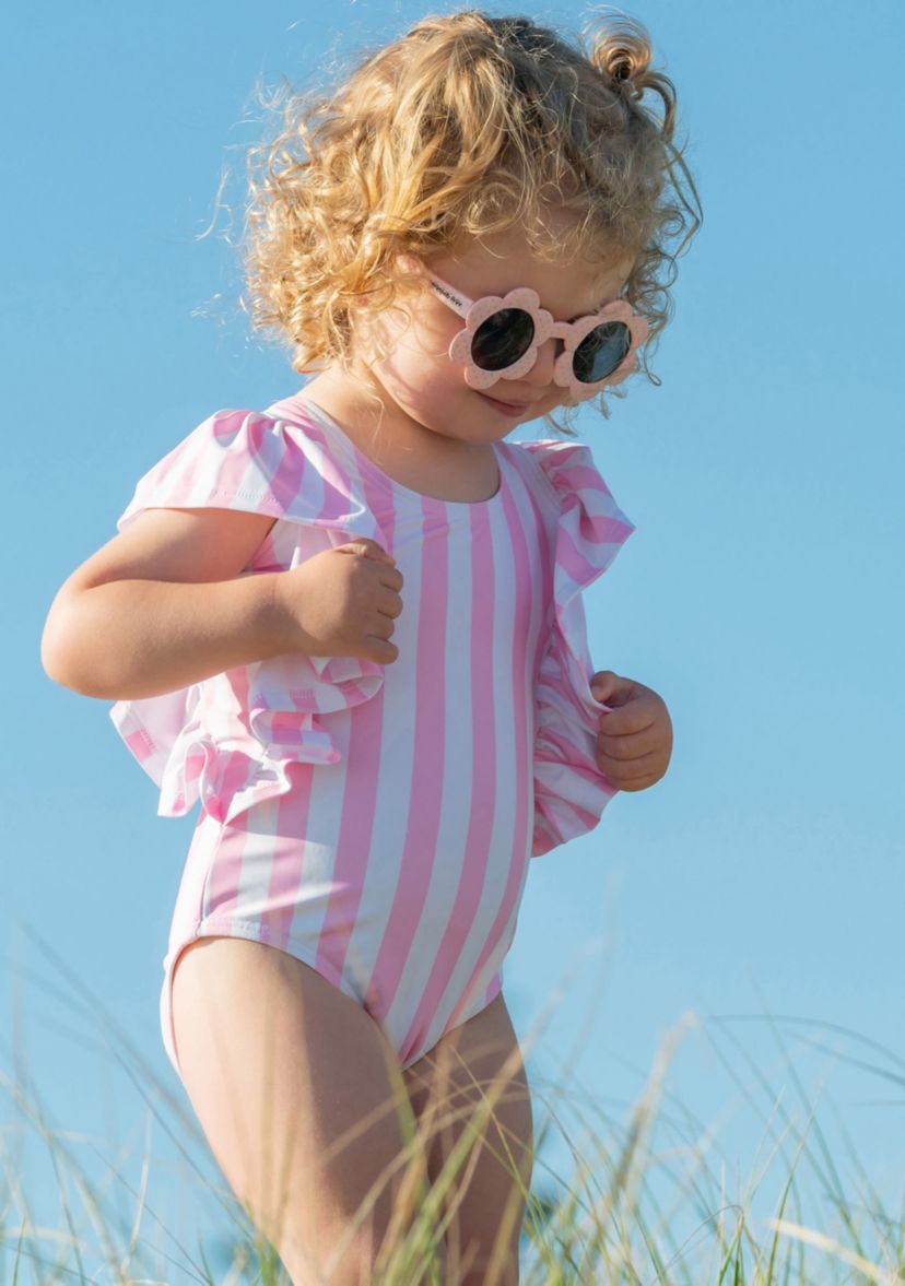 Pink Stripe Wide Frill Swimsuit