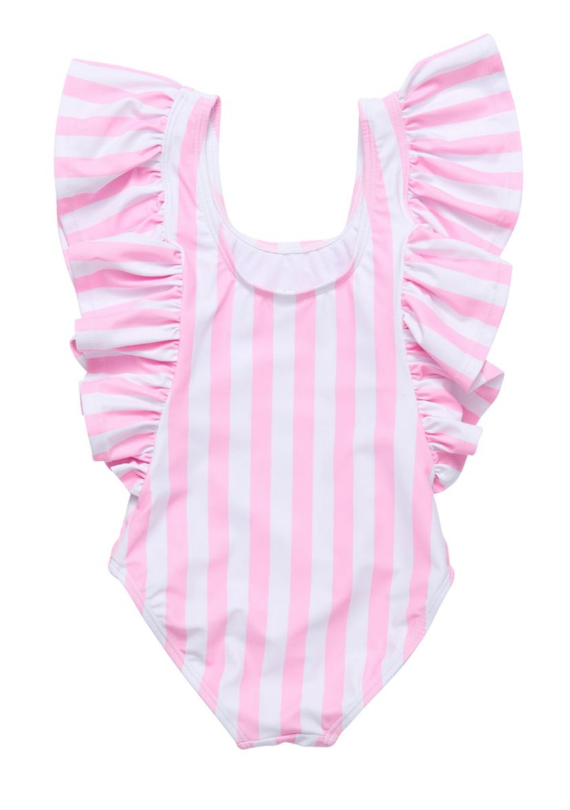Pink Stripe Wide Frill Swimsuit
