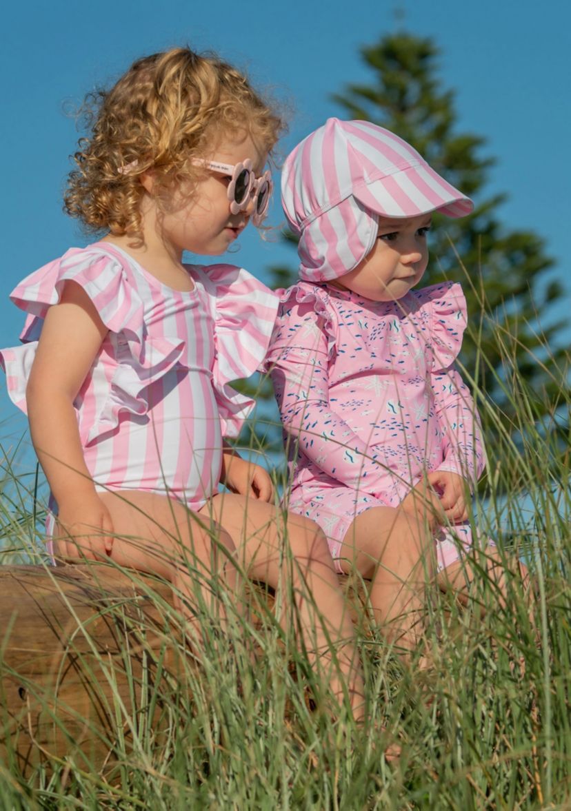 Pink Stripe Wide Frill Swimsuit