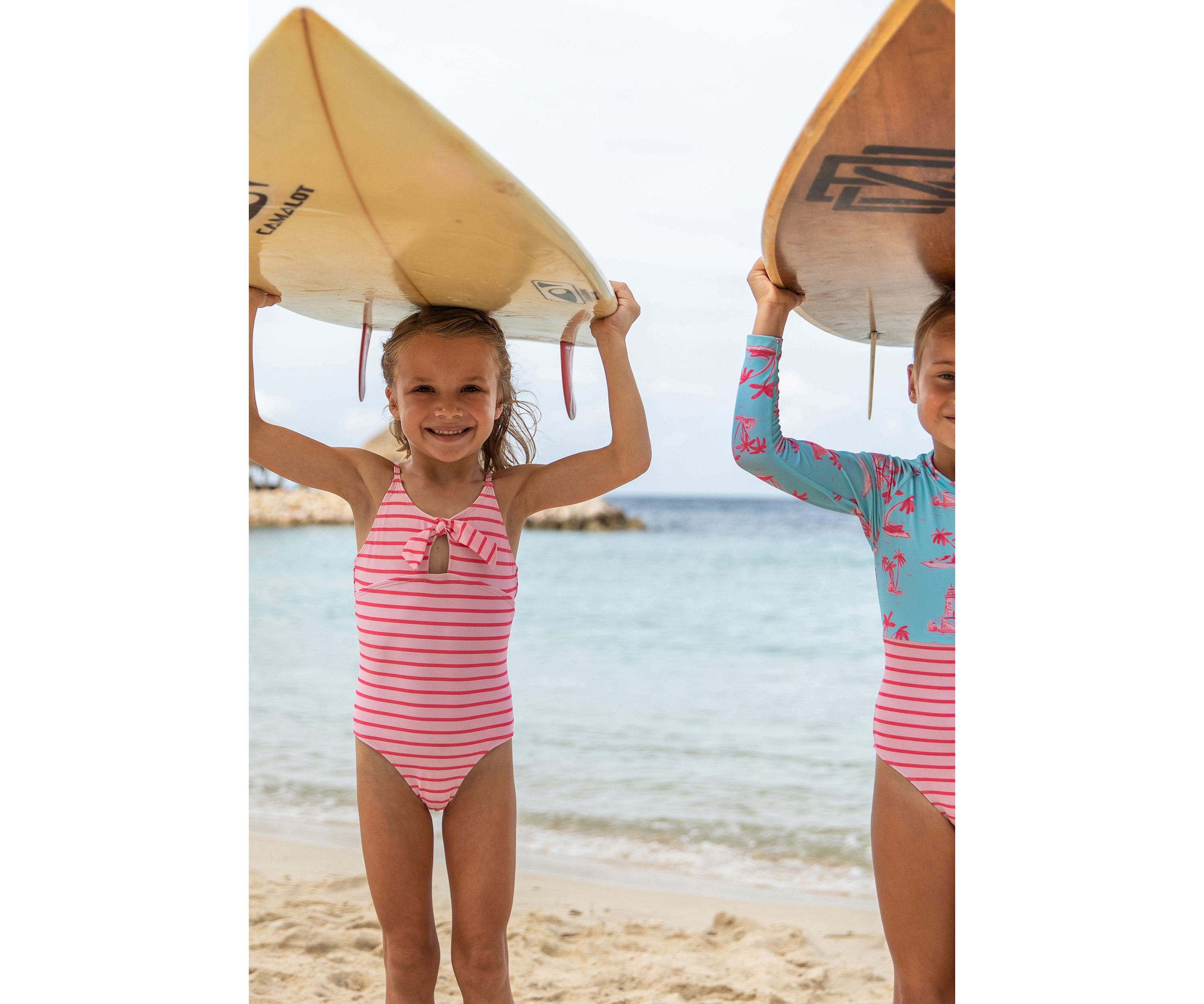 Coral Stripe Sustainable Bow Swimsuit