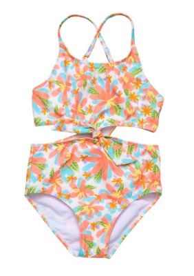 Snapper Rock Kids Hawaiian Luau Sustainable Cut Out Swimsuit