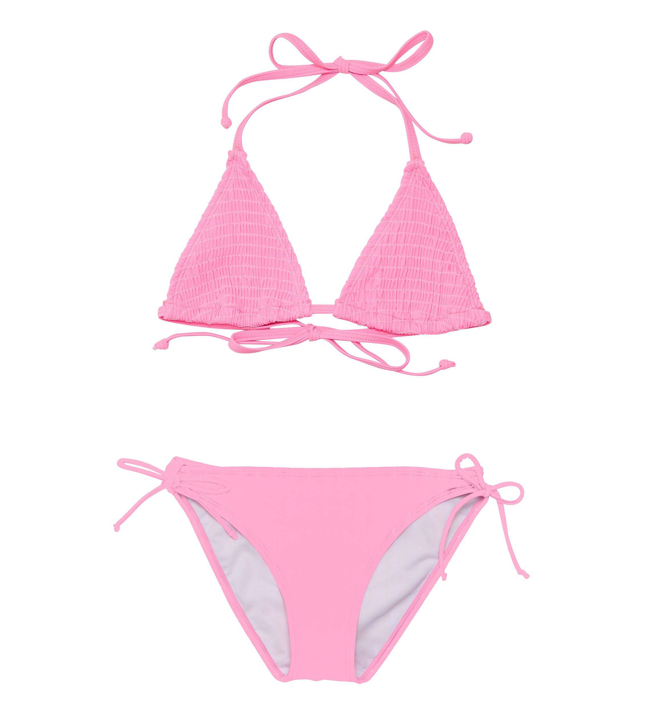Pink Shirred Triangle Bikini
