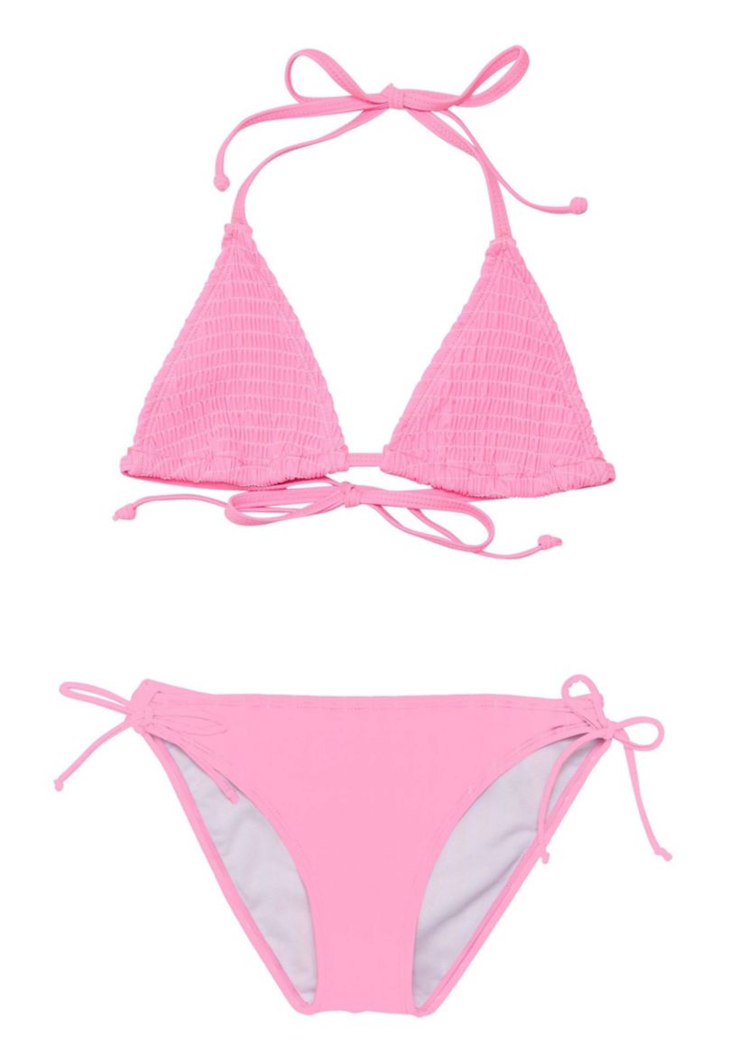 Pink Shirred Triangle Bikini