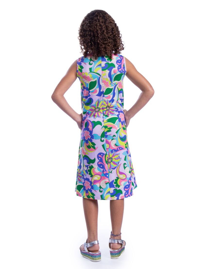 Girls Colorful Floral Sleeveless With Pockets Short Dress
