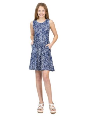 24seven Comfort Apparel Girls Navy Sleeveless Pockets Dress
