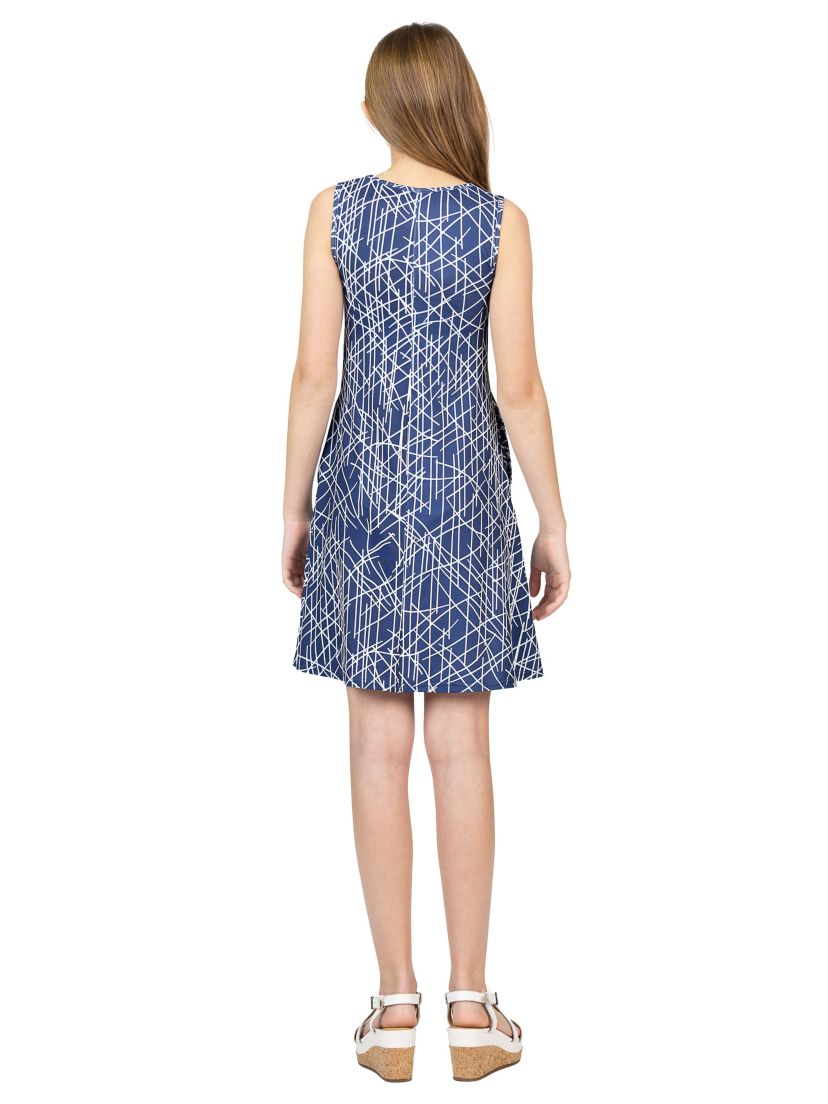 Girls Navy Sleeveless Pockets Dress