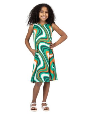 24seven Comfort Apparel Girls Patchwork Print Sleeveless Pockets Dress