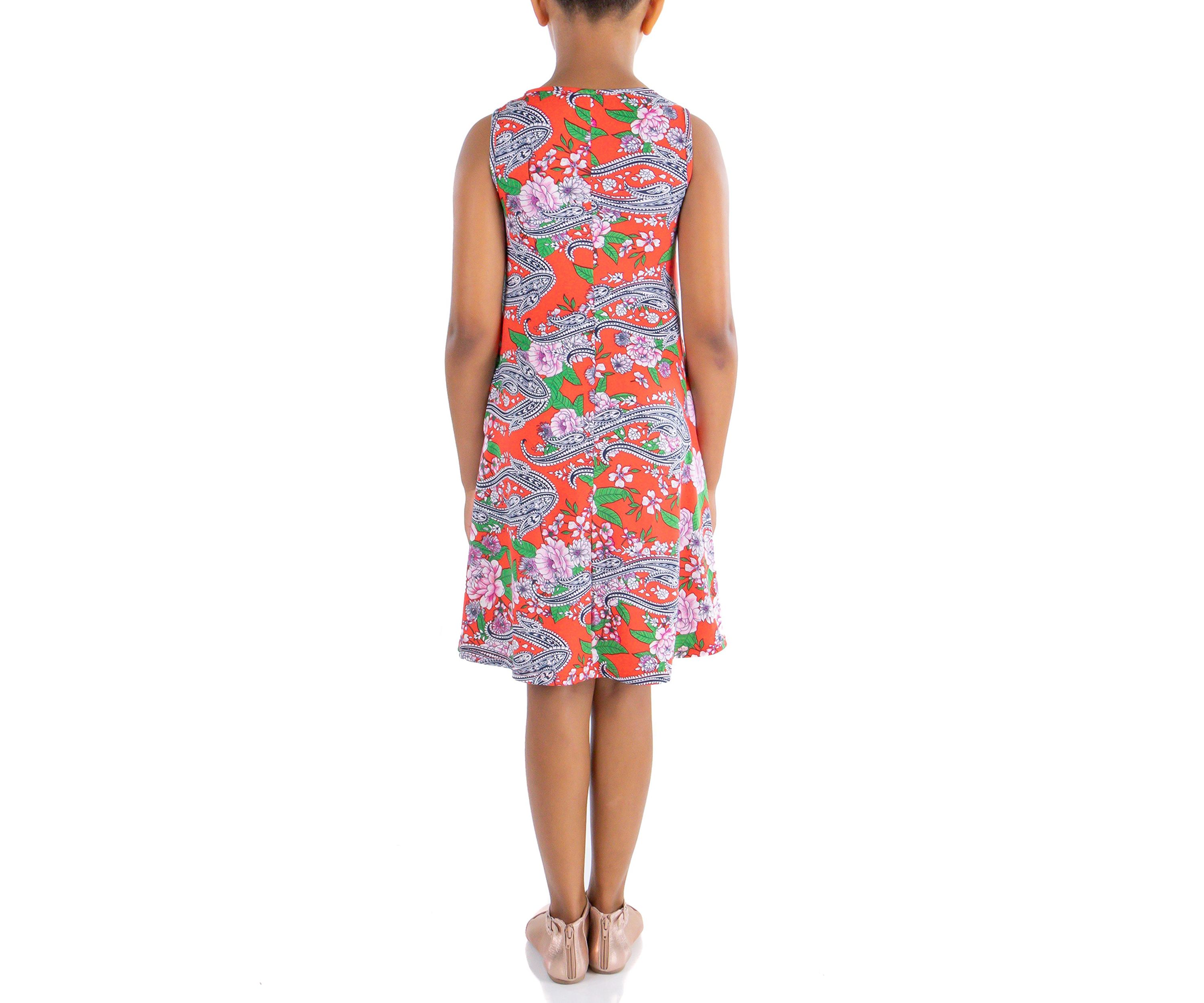 Girls Orange Floral Sleeveless Dress