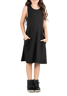 24seven Comfort Apparel Girls Sleeveless Pocket Swing Dress