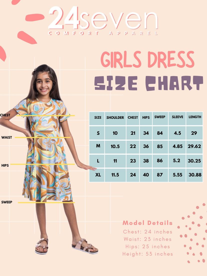 Girls Yellow Print Knee Length Short Sleeve Flowy Dress