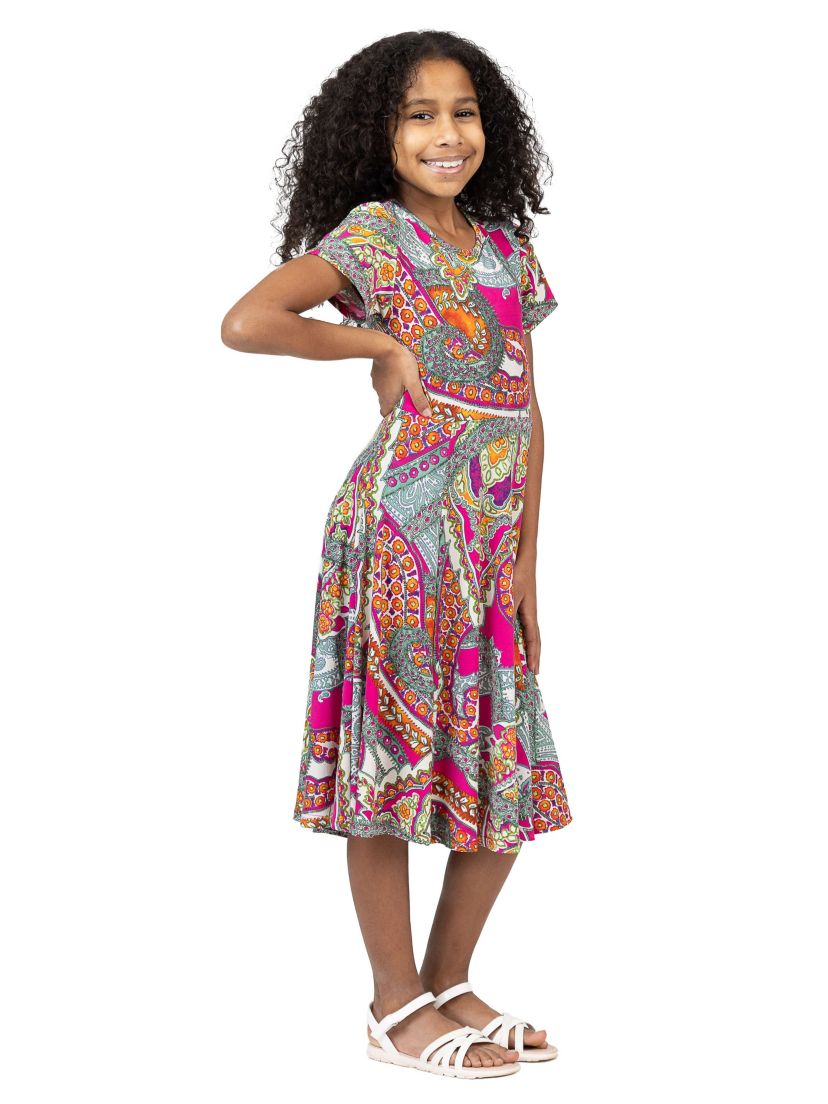 Girls Pink Paisley Short Sleeve Dress