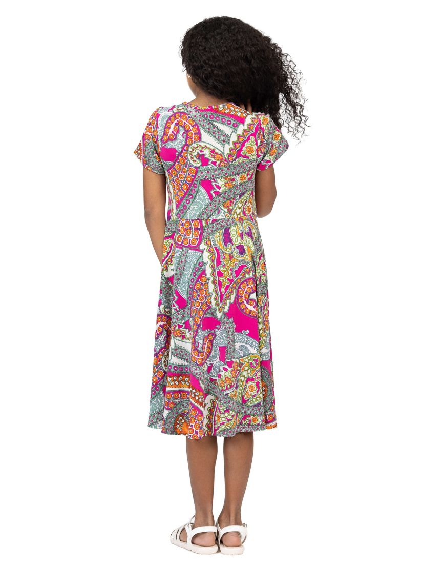 Girls Pink Paisley Short Sleeve Dress