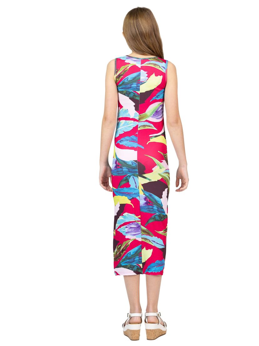 Girls Pink Floral Print Side Slit Maxi Dress