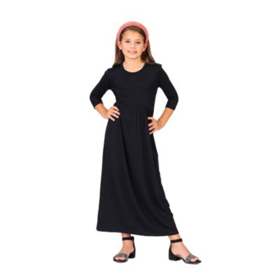 Girls Three Quarter Sleeve Pleated Maxi Dress Machine Washable